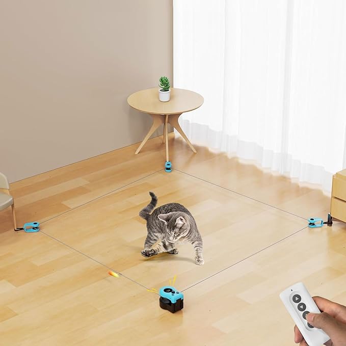 ASFrost Running Mouse Cat Toy – Auto Chase String Toy with Remote, 3 Speeds & Feather + Mouse Attachments | Best Exercise Cat Toy for Indoor Cats & Kittens