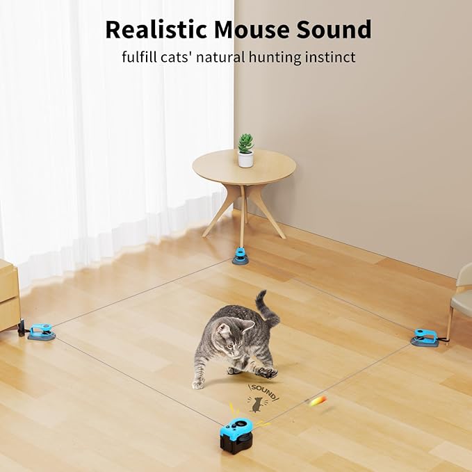 ASFrost Running Mouse Cat Toy – Auto Chase String Toy with Remote, 3 Speeds & Feather + Mouse Attachments | Best Exercise Cat Toy for Indoor Cats & Kittens