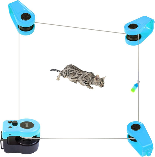 ASFrost Running Mouse Cat Toy – Auto Chase String Toy with Remote, 3 Speeds & Feather + Mouse Attachments | Best Exercise Cat Toy for Indoor Cats & Kittens