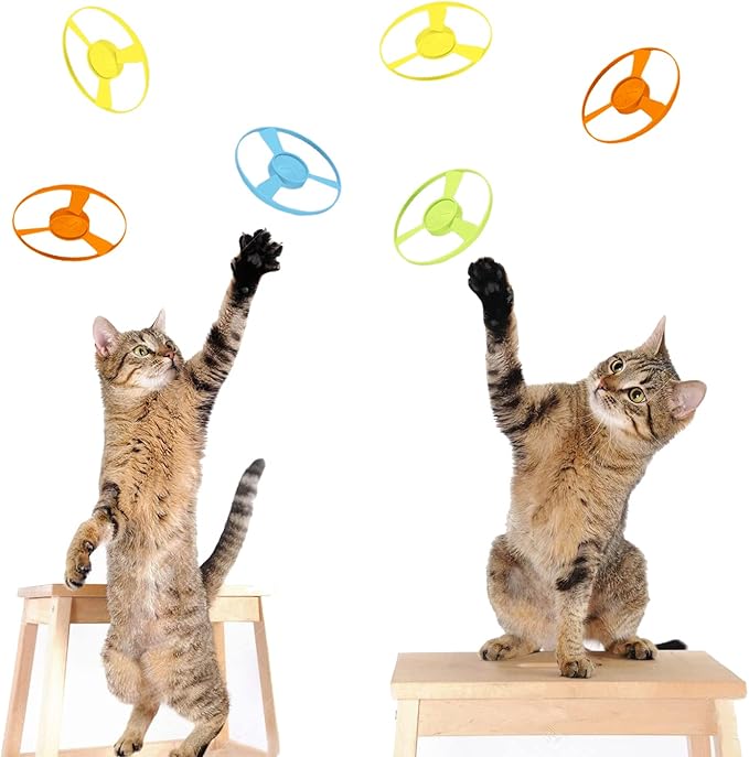 Flying Propeller Gun Cat Toy – 30ft Zoom-Chase Launcher with 16 Disks & 4 Guns | Best Interactive Cat Toy for Indoor Cats