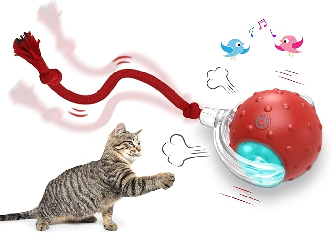 Rolling & Chirping Cat Toy – Motion Activated Ball That Zooms, Chirps & Dodges Furniture on Carpet, Rugs & Tile