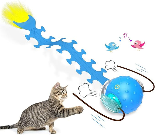 Rolling & Chirping Cat Toy – Motion Activated Ball That Zooms, Chirps & Dodges Furniture on Carpet, Rugs & Tile