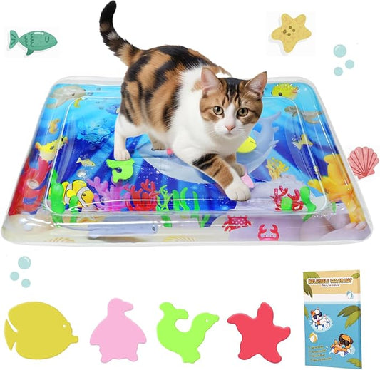 Water Sensory Playmat for Cats – Floating Fish + Cooling Surface | Best Outdoor Cooling Mat for Curious & Active Cats