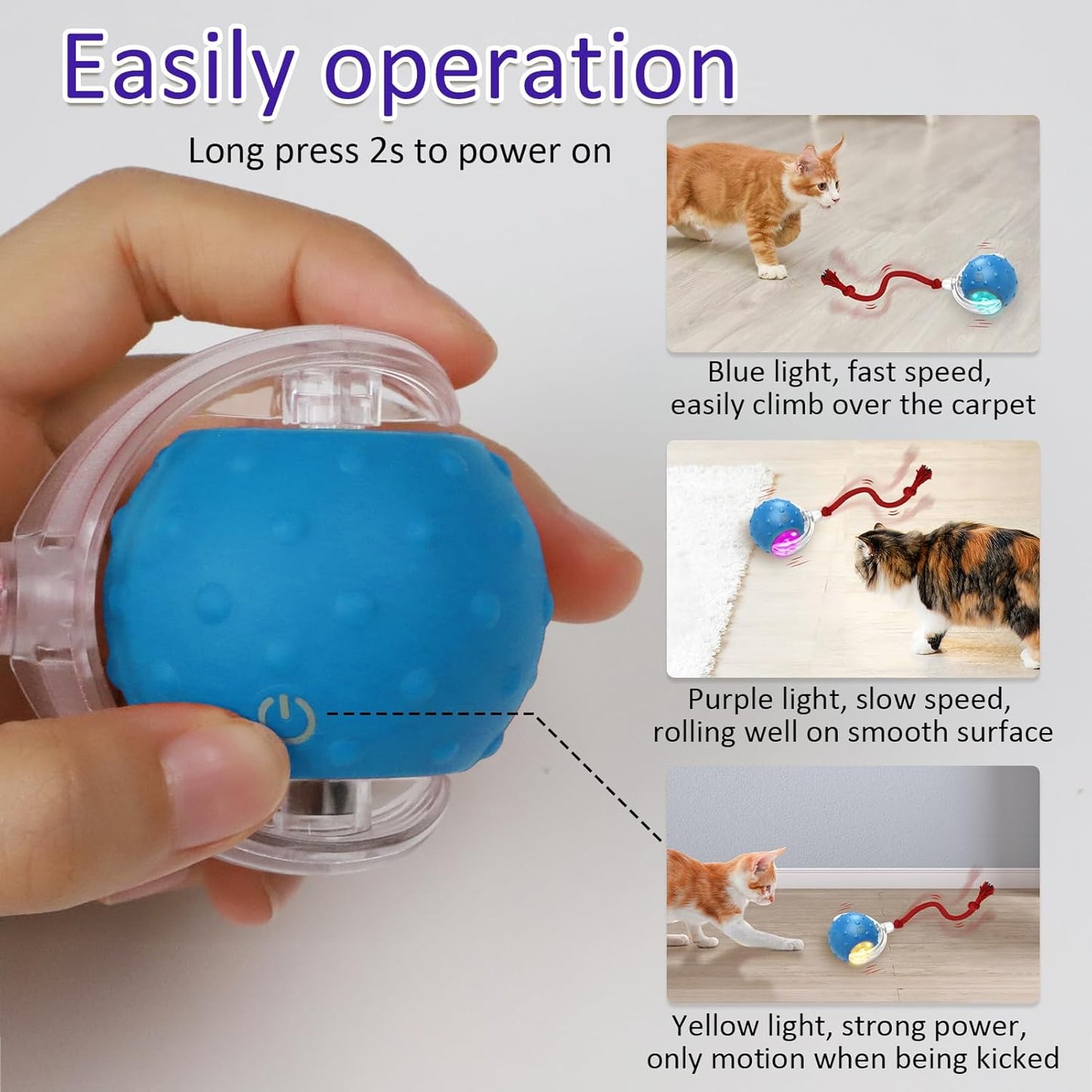 Rolling & Chirping Cat Toy – Motion Activated Ball That Zooms, Chirps & Dodges Furniture on Carpet, Rugs & Tile