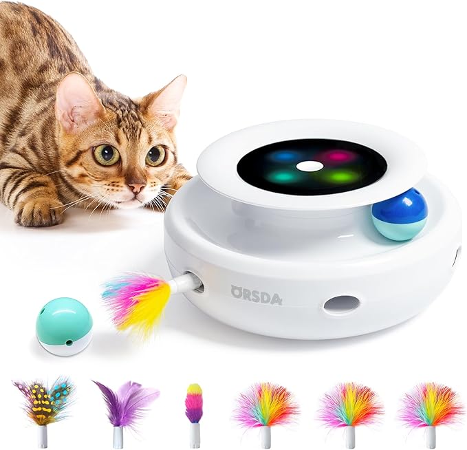 Orsda 2-in-1 Interactive Cat Toy – Smart LED Feather Spinner with Auto Timer & Dual Power | Best Electronic Cat Toy for Indoor Cats