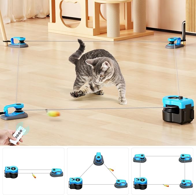 ASFrost Running Mouse Cat Toy – Auto Chase String Toy with Remote, 3 Speeds & Feather + Mouse Attachments | Best Exercise Cat Toy for Indoor Cats & Kittens