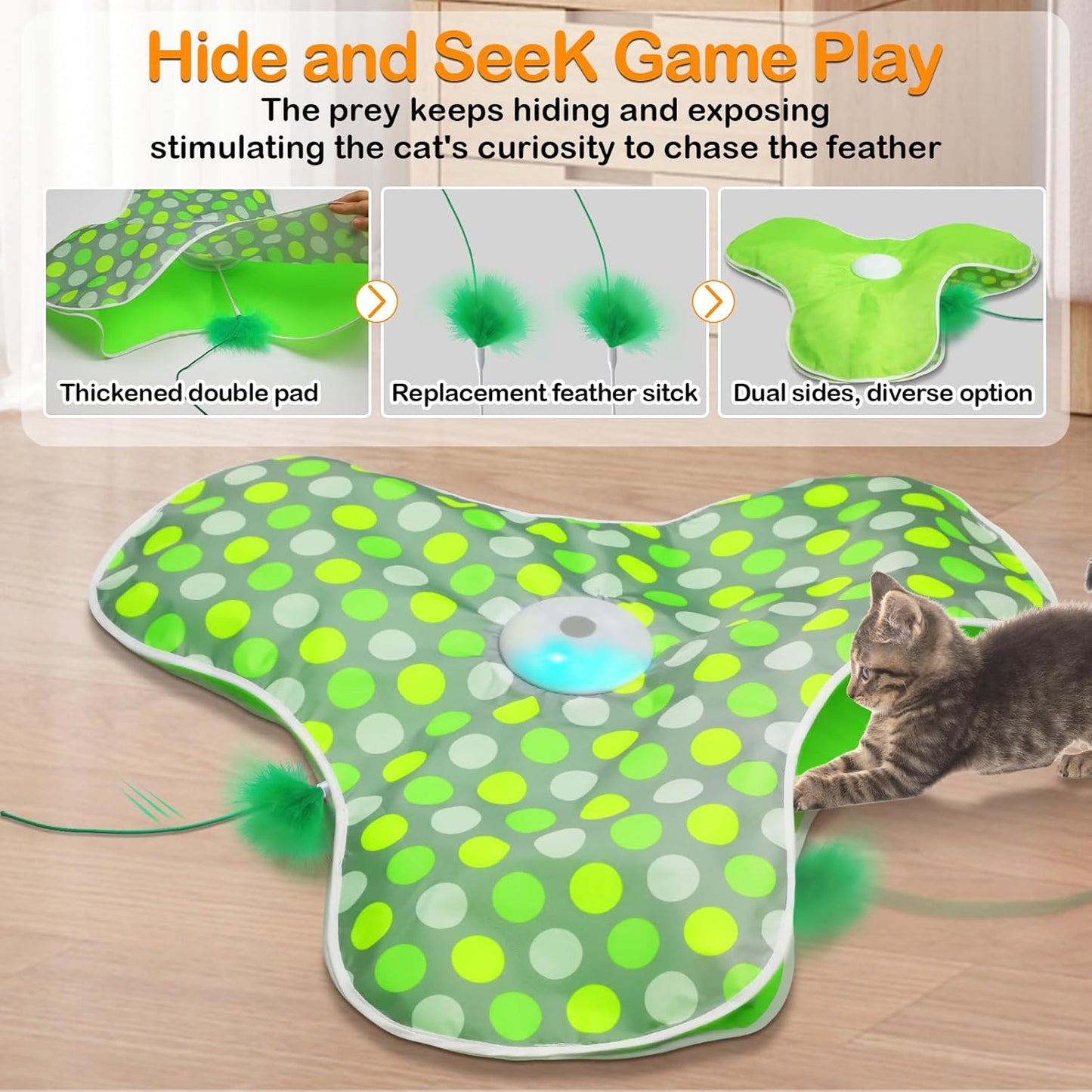 Automatic Feather Cat Toy – Touch-Activated USB Cat Toy with 3 Play Modes & Extra Feather Wand | Best Interactive Cat Toy for Indoor Cats