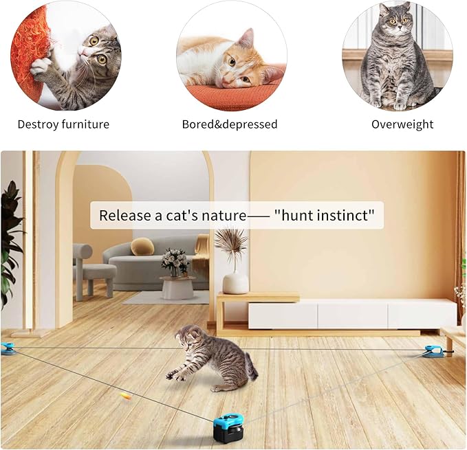 ASFrost Running Mouse Cat Toy – Auto Chase String Toy with Remote, 3 Speeds & Feather + Mouse Attachments | Best Exercise Cat Toy for Indoor Cats & Kittens