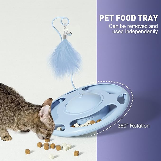 Cat Toy Ball Tower with Teasing Stick + Slow Feeder Bowl — 3-in-1 Best Interactive Cat Toy for Indoor Cats & Kittens