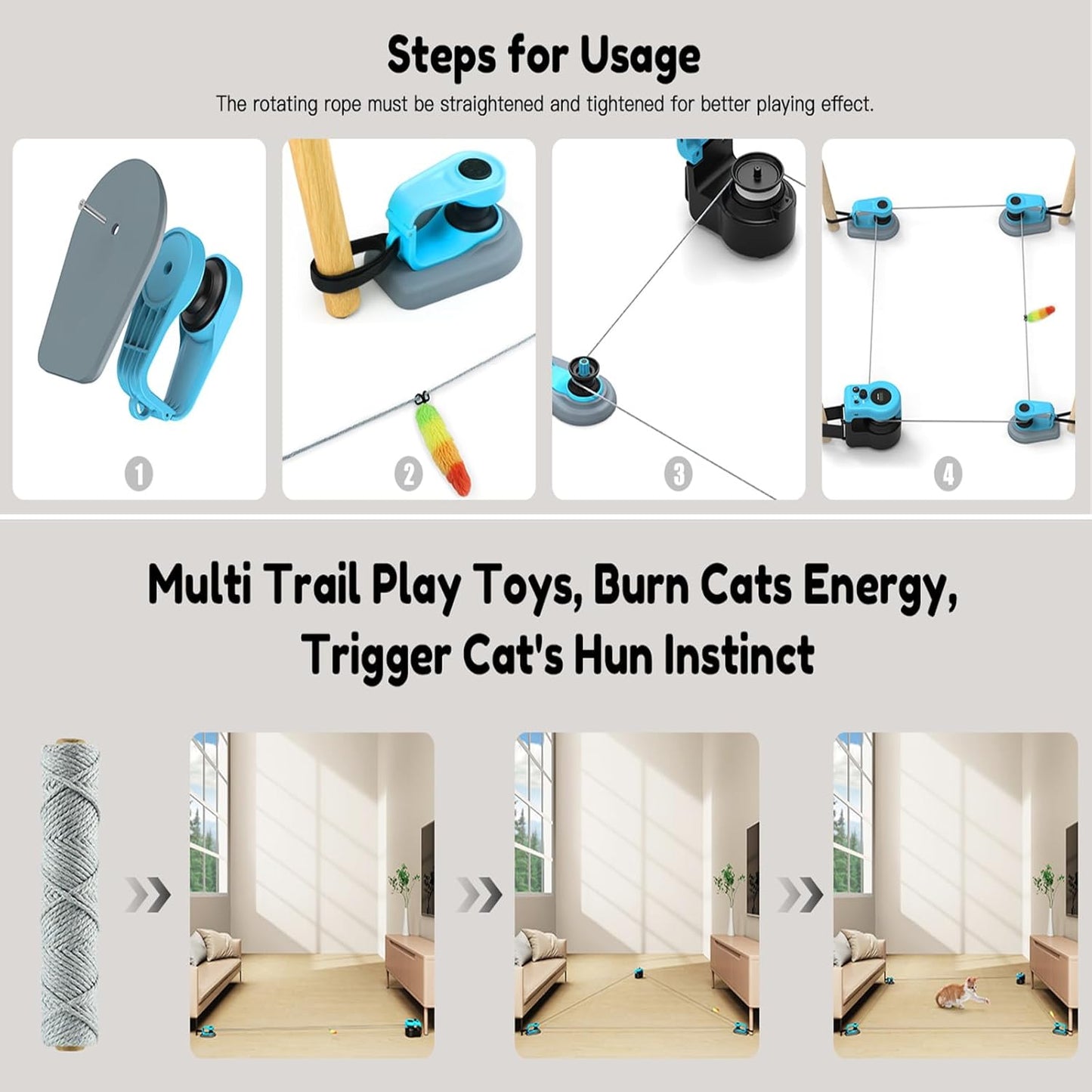 ASFrost Running Mouse Cat Toy – Auto Chase String Toy with Remote, 3 Speeds & Feather + Mouse Attachments | Best Exercise Cat Toy for Indoor Cats & Kittens