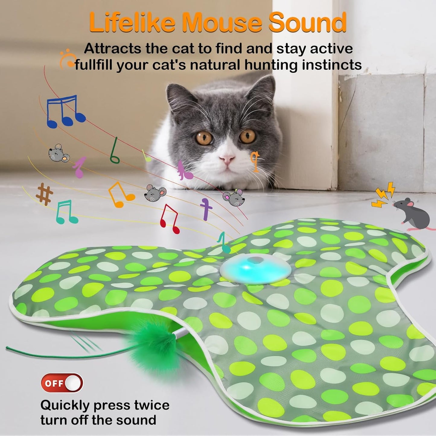 Automatic Feather Cat Toy – Touch-Activated USB Cat Toy with 3 Play Modes & Extra Feather Wand | Best Interactive Cat Toy for Indoor Cats