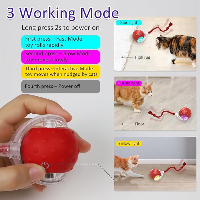 Rolling & Chirping Cat Toy – Motion Activated Ball That Zooms, Chirps & Dodges Furniture on Carpet, Rugs & Tile