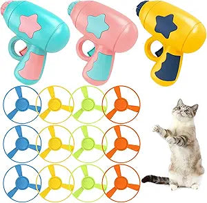 Flying Propeller Gun Cat Toy – 30ft Zoom-Chase Launcher with 16 Disks & 4 Guns | Best Interactive Cat Toy for Indoor Cats