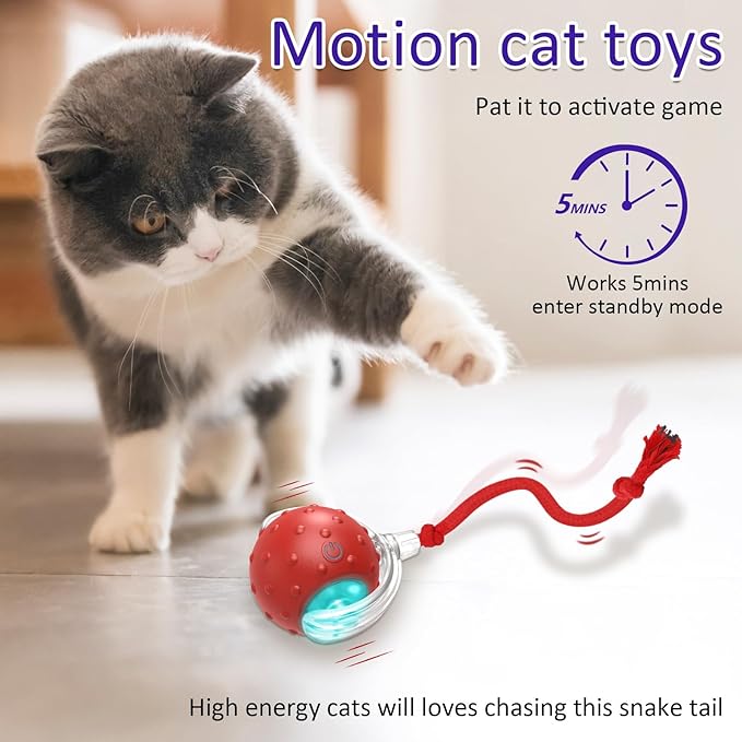 Rolling & Chirping Cat Toy – Motion Activated Ball That Zooms, Chirps & Dodges Furniture on Carpet, Rugs & Tile