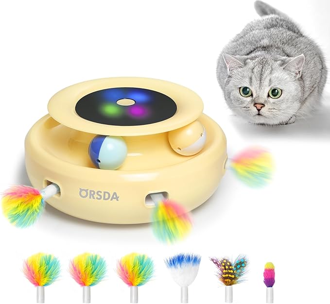 Orsda 2-in-1 Interactive Cat Toy – Smart LED Feather Spinner with Auto Timer & Dual Power | Best Electronic Cat Toy for Indoor Cats