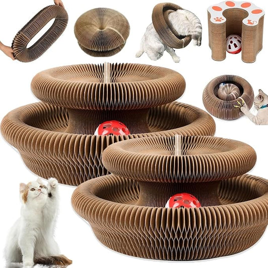 Foldable Accordion Cat Tunnel Toy – 2pc Scratch Pad with Ball Track & Magnetic Ends | Best Cardboard Cat Toy for Indoor Cats & Kittens