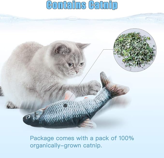 Floppy Fish Cat Toy – 2-Pack USB-Rechargeable Cat Kicker Toys with Catnip | Best Interactive Fish Toy for Cats That Move & Flop