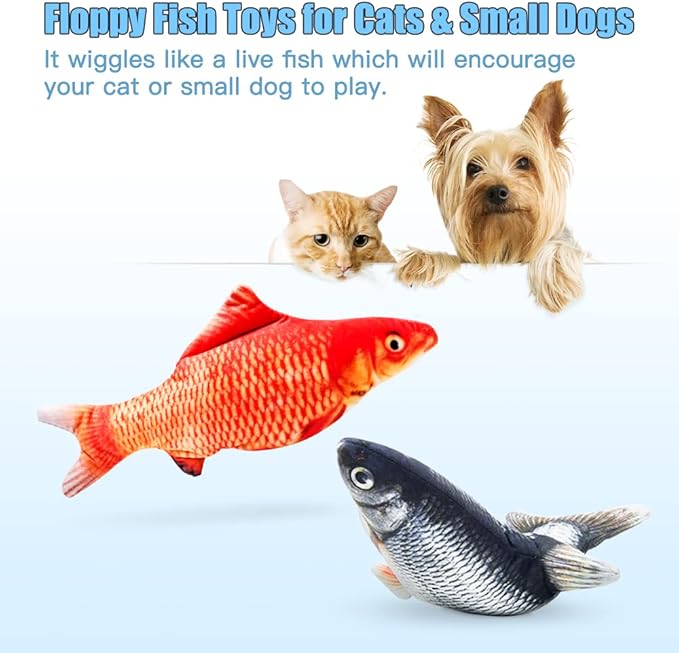 Floppy Fish Cat Toy – 2-Pack USB-Rechargeable Cat Kicker Toys with Catnip | Best Interactive Fish Toy for Cats That Move & Flop