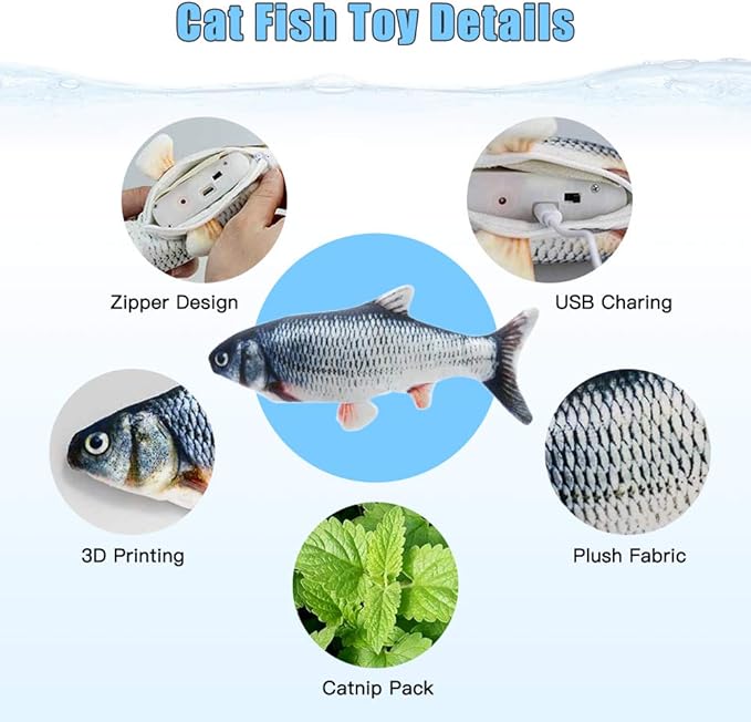 Floppy Fish Cat Toy – 2-Pack USB-Rechargeable Cat Kicker Toys with Catnip | Best Interactive Fish Toy for Cats That Move & Flop