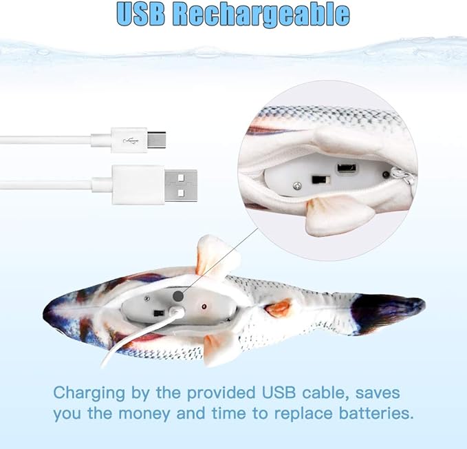 Floppy Fish Cat Toy – 2-Pack USB-Rechargeable Cat Kicker Toys with Catnip | Best Interactive Fish Toy for Cats That Move & Flop
