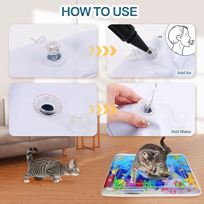 Water Sensory Playmat for Cats – Floating Fish + Cooling Surface | Best Outdoor Cooling Mat for Curious & Active Cats