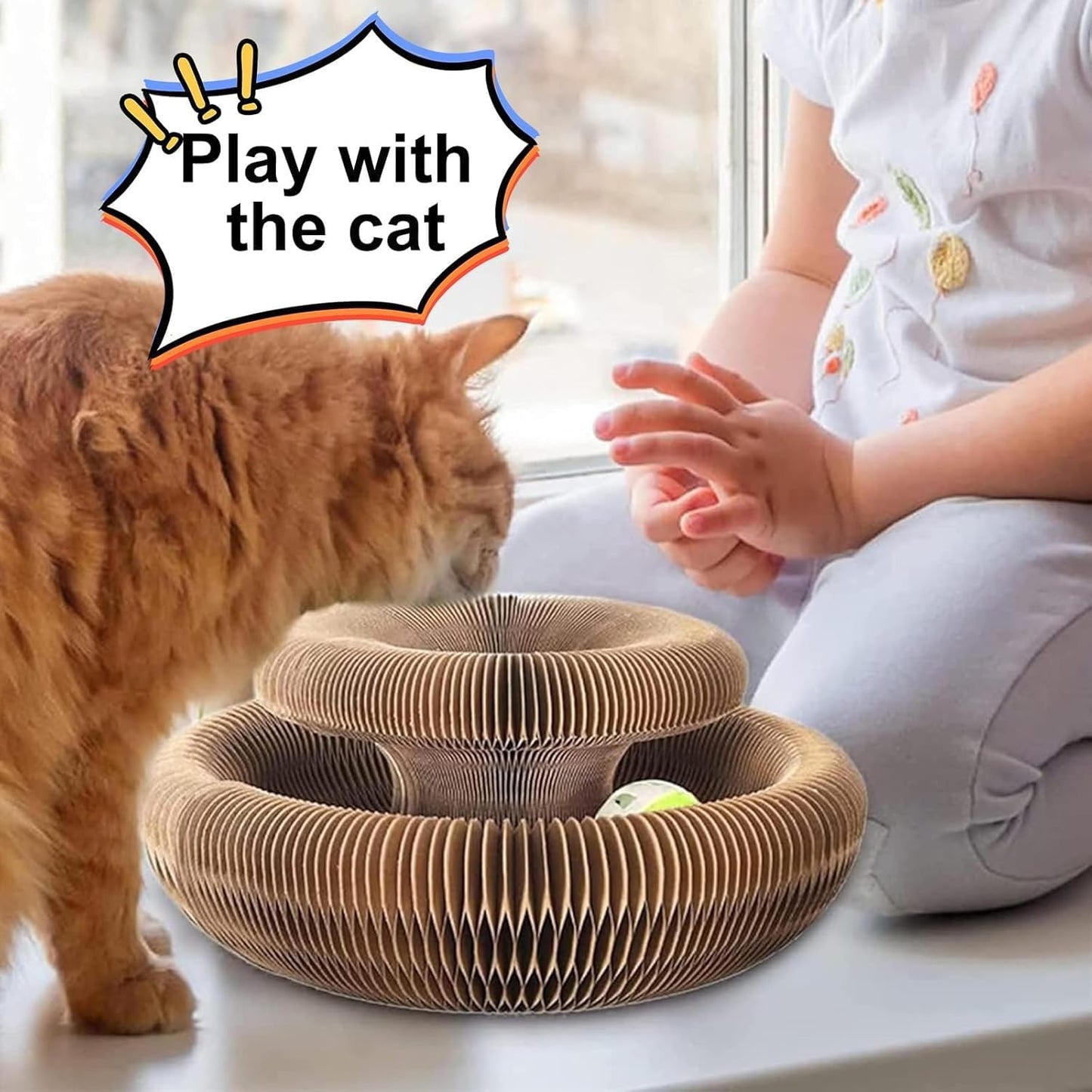 Foldable Accordion Cat Tunnel Toy – 2pc Scratch Pad with Ball Track & Magnetic Ends | Best Cardboard Cat Toy for Indoor Cats & Kittens
