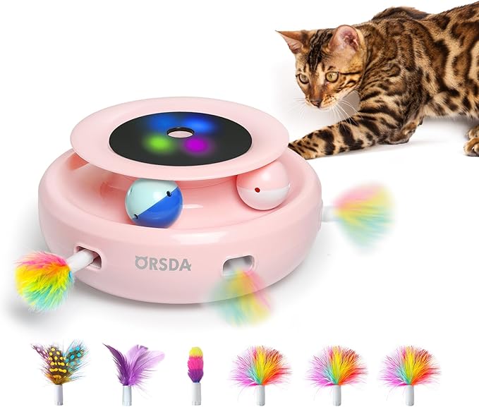 Orsda 2-in-1 Interactive Cat Toy – Smart LED Feather Spinner with Auto Timer & Dual Power | Best Electronic Cat Toy for Indoor Cats