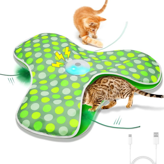 Automatic Feather Cat Toy – Touch-Activated USB Cat Toy with 3 Play Modes & Extra Feather Wand | Best Interactive Cat Toy for Indoor Cats