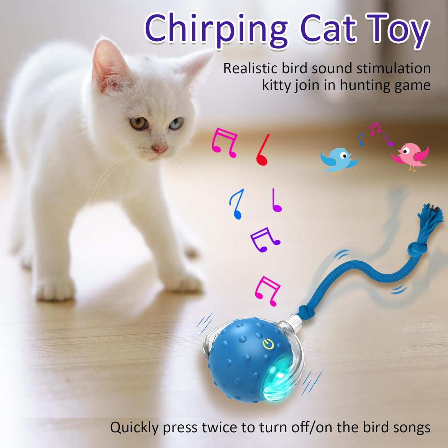 Rolling & Chirping Cat Toy – Motion Activated Ball That Zooms, Chirps & Dodges Furniture on Carpet, Rugs & Tile