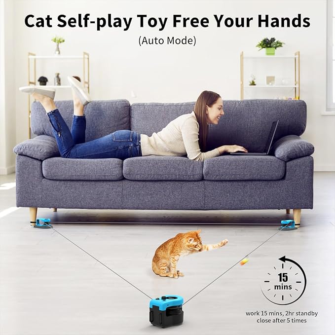 ASFrost Running Mouse Cat Toy – Auto Chase String Toy with Remote, 3 Speeds & Feather + Mouse Attachments | Best Exercise Cat Toy for Indoor Cats & Kittens