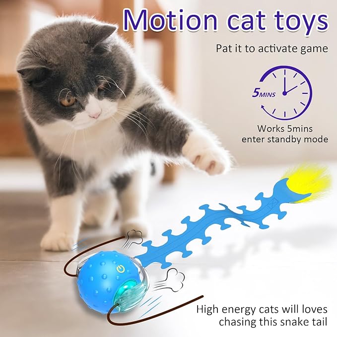Rolling & Chirping Cat Toy – Motion Activated Ball That Zooms, Chirps & Dodges Furniture on Carpet, Rugs & Tile