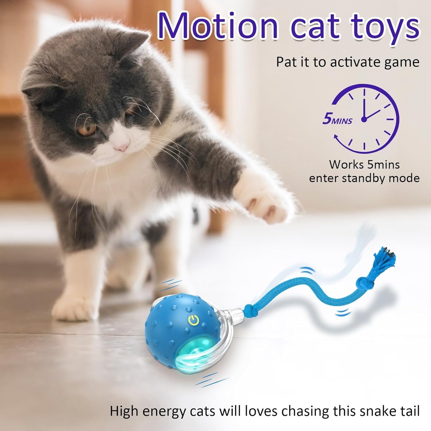 Rolling & Chirping Cat Toy – Motion Activated Ball That Zooms, Chirps & Dodges Furniture on Carpet, Rugs & Tile
