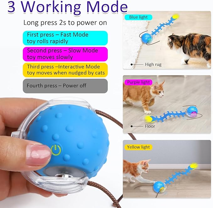 Rolling & Chirping Cat Toy – Motion Activated Ball That Zooms, Chirps & Dodges Furniture on Carpet, Rugs & Tile