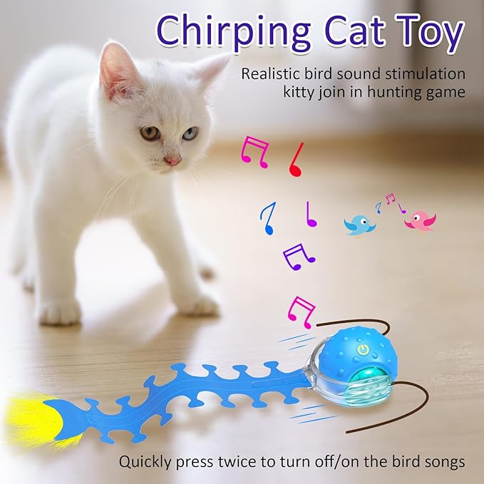 Rolling & Chirping Cat Toy – Motion Activated Ball That Zooms, Chirps & Dodges Furniture on Carpet, Rugs & Tile