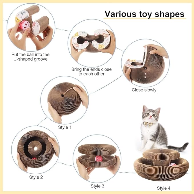 Foldable Accordion Cat Tunnel Toy – 2pc Scratch Pad with Ball Track & Magnetic Ends | Best Cardboard Cat Toy for Indoor Cats & Kittens
