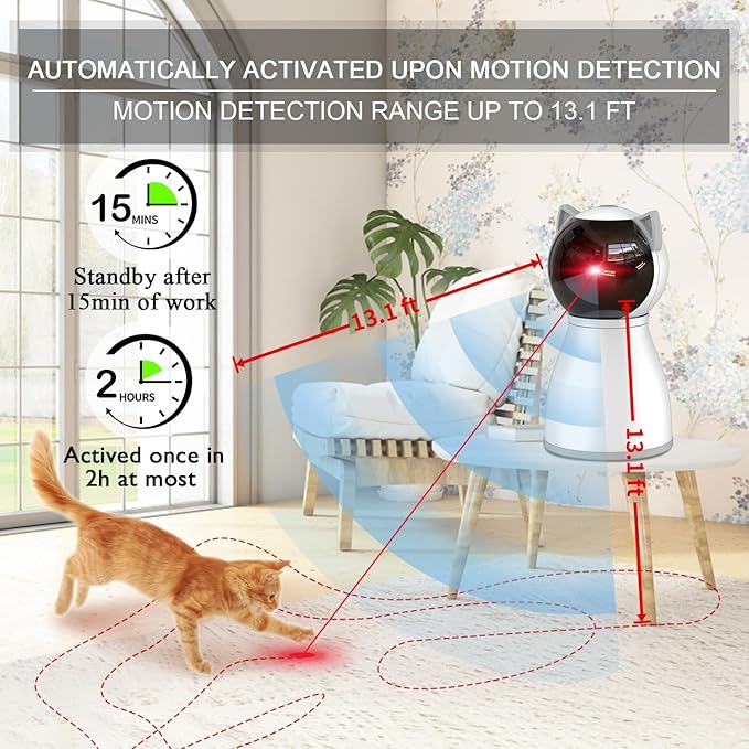 Automatic Laser Cat Toy with USB-C Rechargeable Motion Sensor – Best Interactive Laser Toy for Indoor Cats, Kittens & Multi-Cat Homes