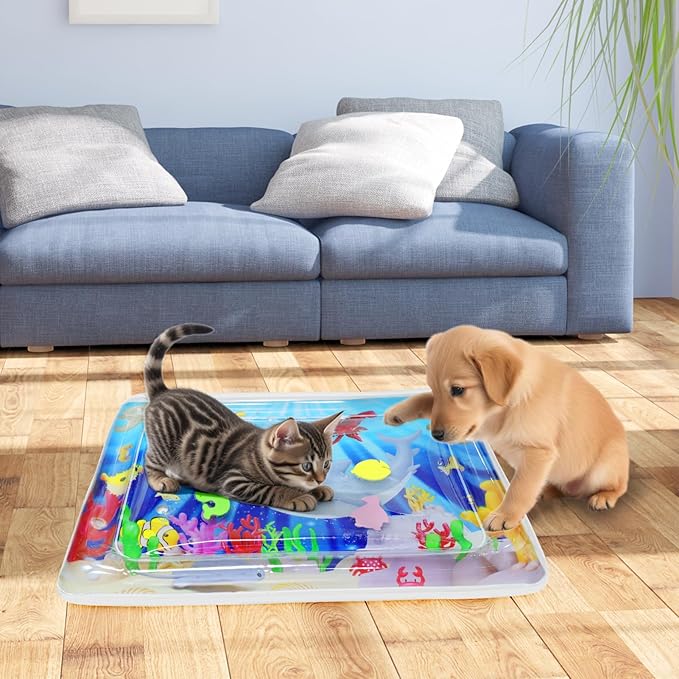 Water Sensory Playmat for Cats – Floating Fish + Cooling Surface | Best Outdoor Cooling Mat for Curious & Active Cats