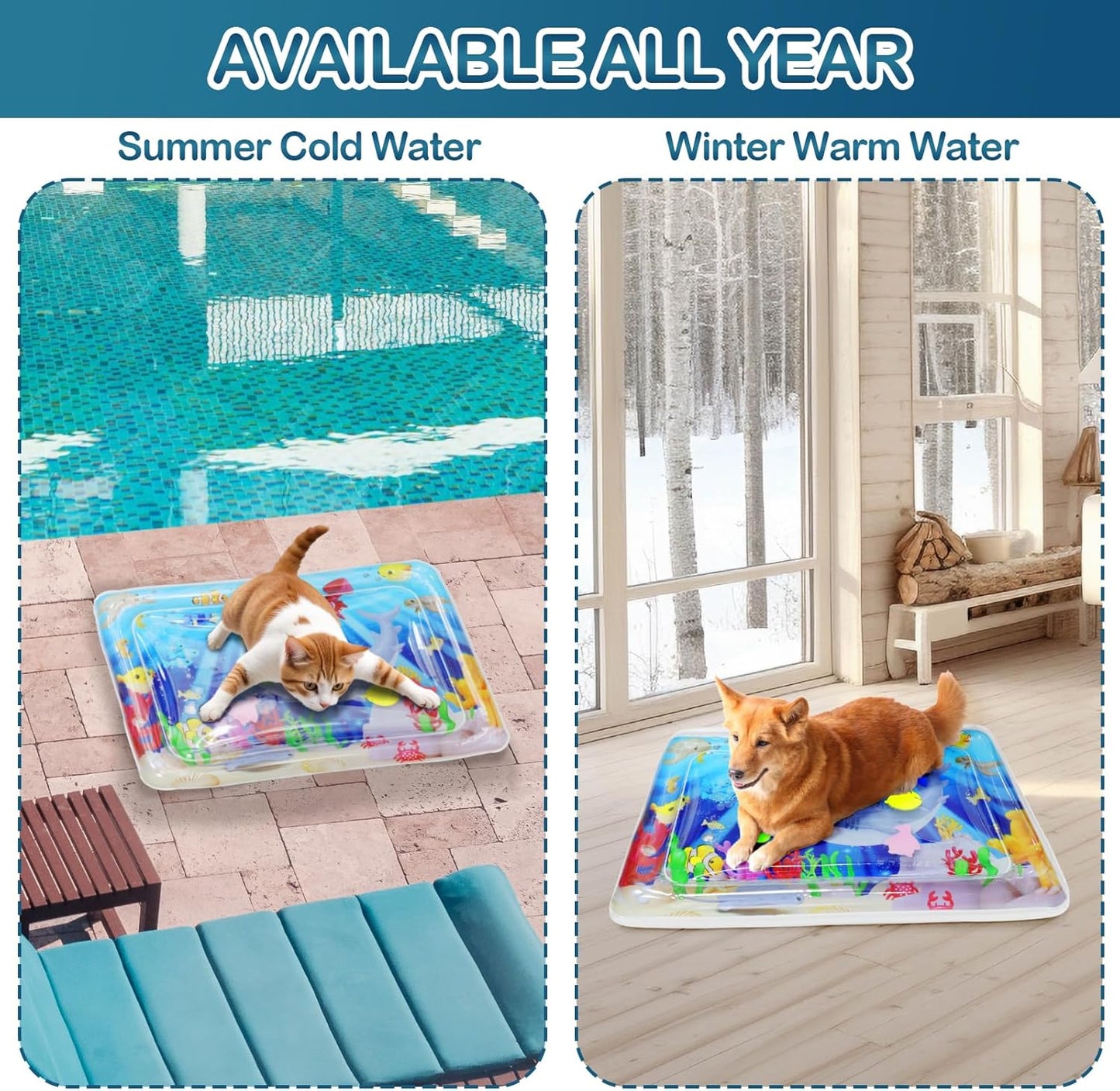 Water Sensory Playmat for Cats – Floating Fish + Cooling Surface | Best Outdoor Cooling Mat for Curious & Active Cats