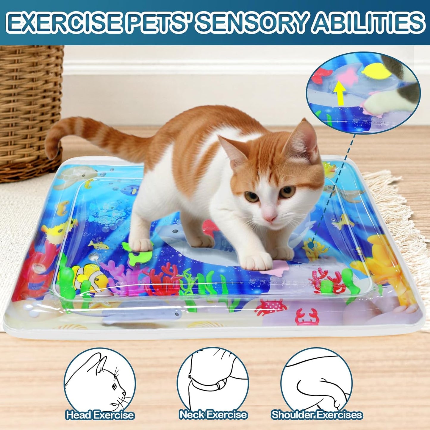 Water Sensory Playmat for Cats – Floating Fish + Cooling Surface | Best Outdoor Cooling Mat for Curious & Active Cats