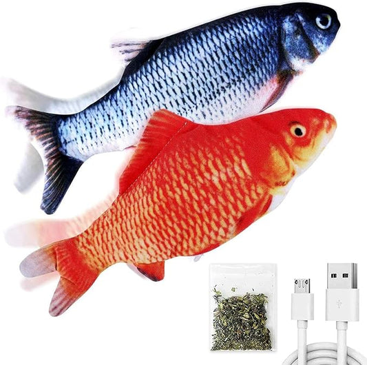 Floppy Fish Cat Toy – 2-Pack USB-Rechargeable Cat Kicker Toys with Catnip | Best Interactive Fish Toy for Cats That Move & Flop