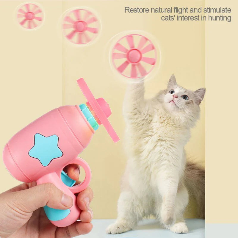 Flying Propeller Gun Cat Toy – 30ft Zoom-Chase Launcher with 16 Disks & 4 Guns | Best Interactive Cat Toy for Indoor Cats
